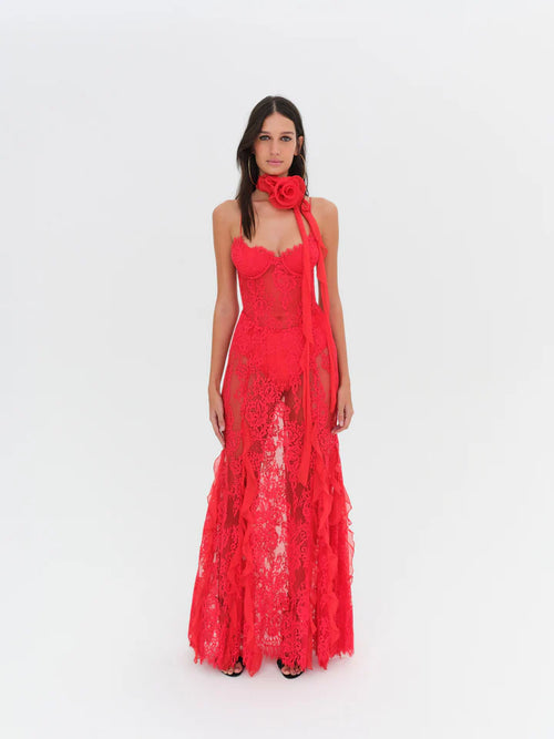 Shirley Lace Maxi Dress in Red