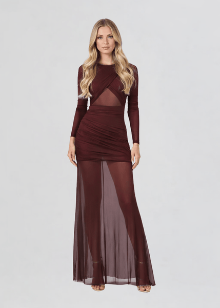 Eva Mesh Maxi Dress in Burgundy S / Burgundy Eva Mesh Maxi Dress in Burgundy S / Burgundy