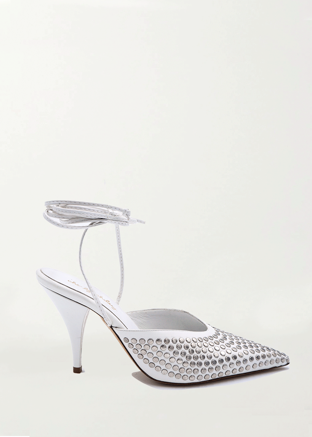 Axelle Studded Wrap Up Heel in White - Ché by Chelsey