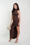 Kimmie Asymmetrical Claret Mini Dress Brown