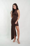 Kimmie Asymmetrical Claret Mini Dress Brown