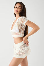 Adaline Crochet Cropped Shirt in White - Ché by Chelsey