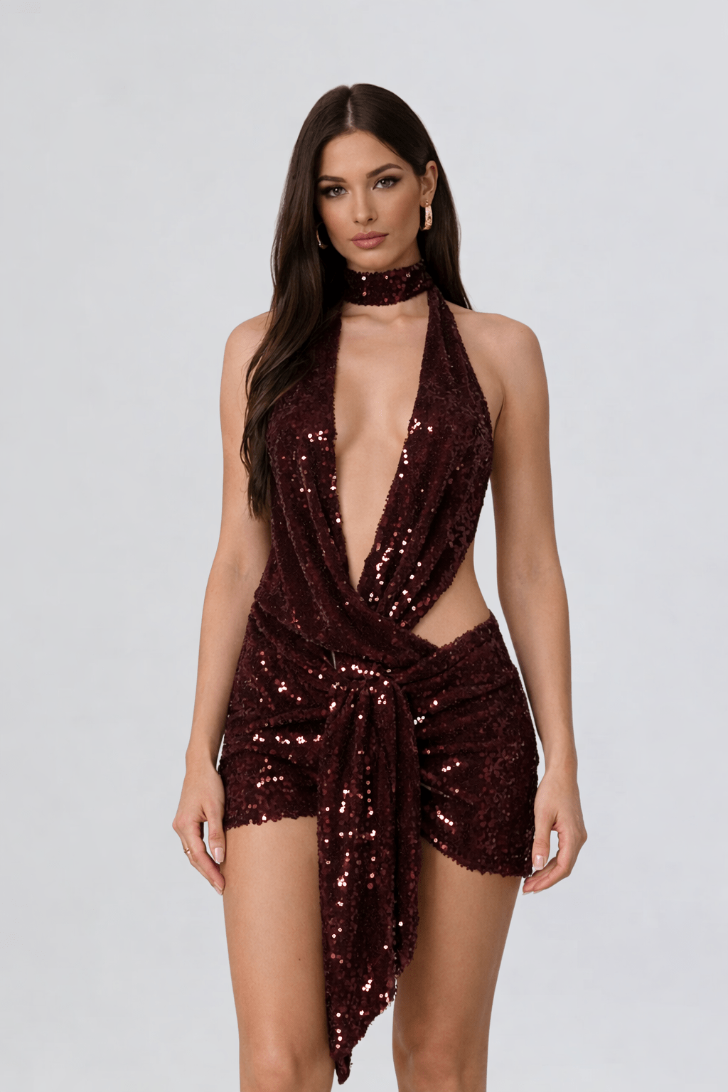 Ch by Chelsey Allegra Sequin Halterneck Mini Dress in Burgundy Ch by Chelsey Ch by Chelsey Allegra Sequin Halterneck Mini Dress in Burgundy Ch by Chelsey