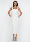 Aveline Tuck Midi Dress in White - Ché by Chelsey