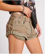 Bronze Khaki Bandits Low Waist Denim Shorts - Ché by Chelsey