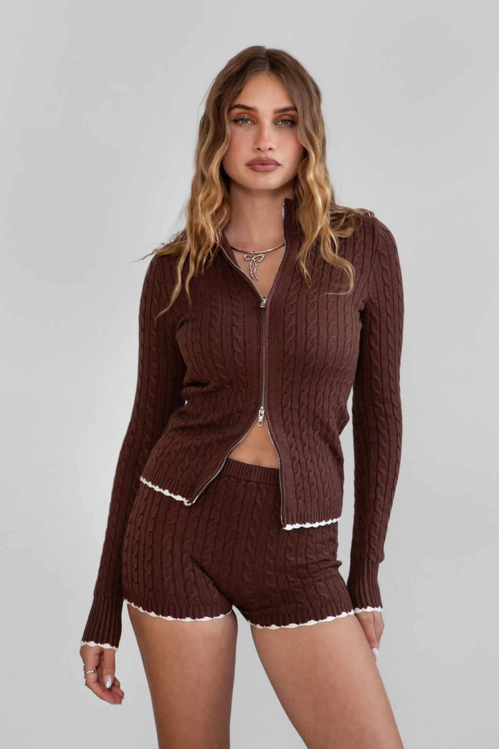 Carlotta Cable Knit Two Piece Lounge Short Set - Ché by Chelsey