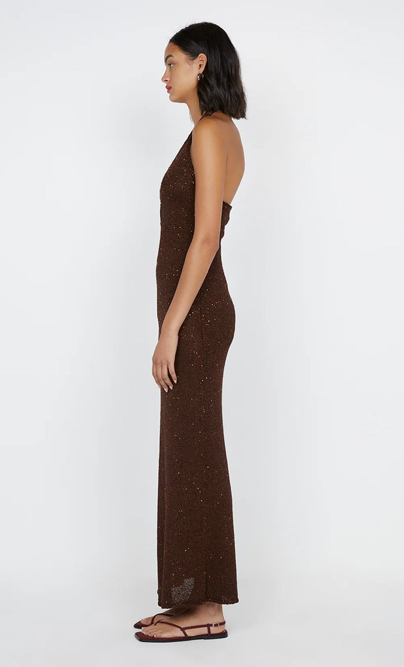 Delfina Halter Midi Dress in Chocolate - Ché by Chelsey