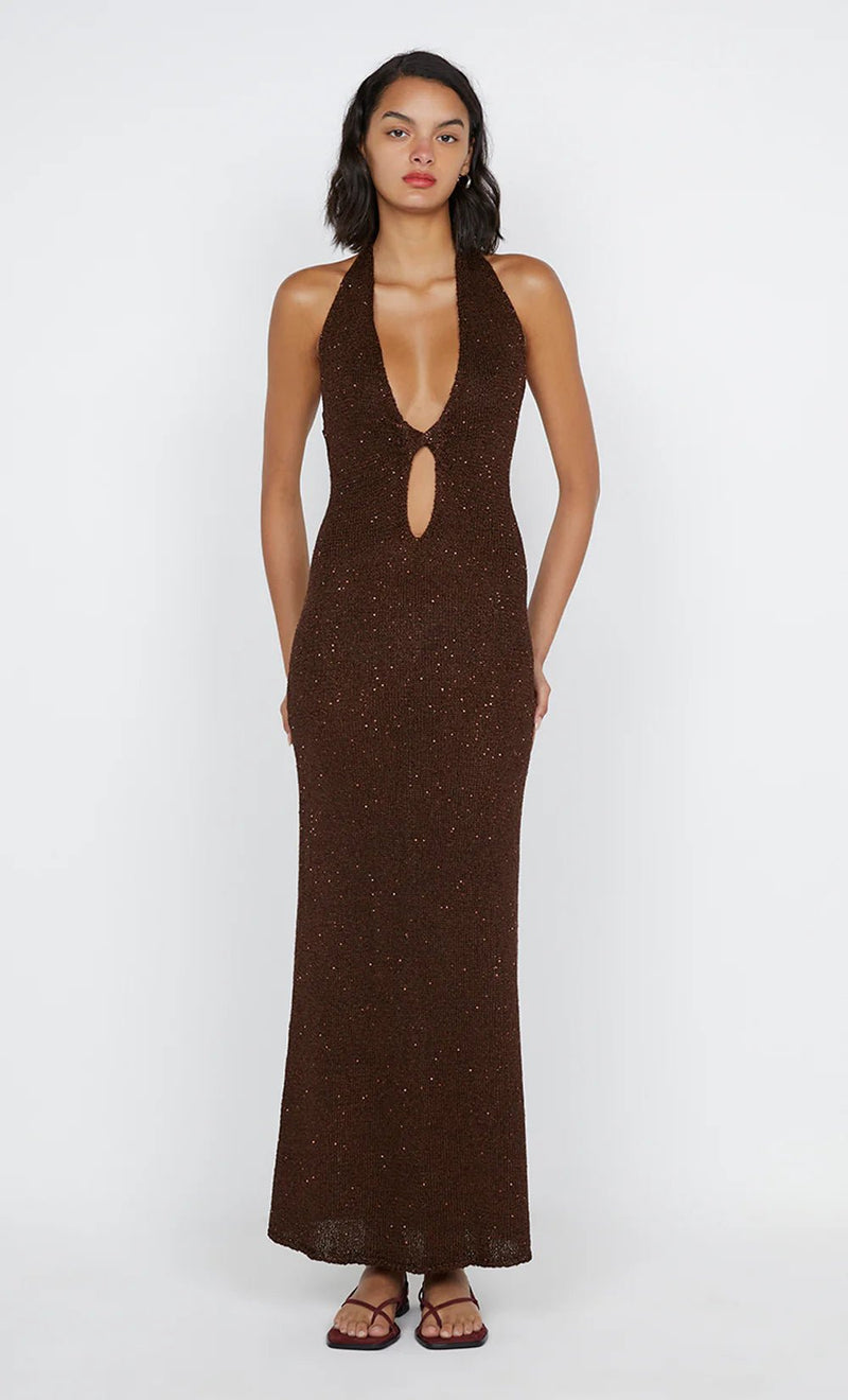 Delfina Halter Midi Dress in Chocolate - Ché by Chelsey