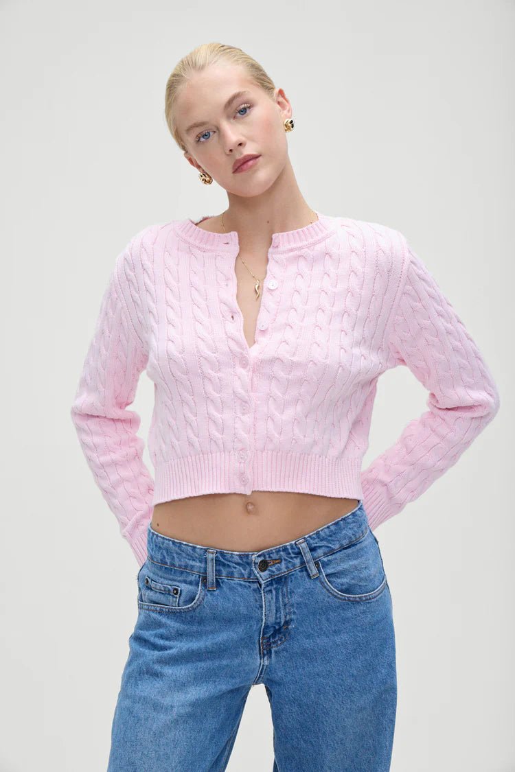 Dudley Cable Knit Cardigan in Cozy Pink - Ché by Chelsey