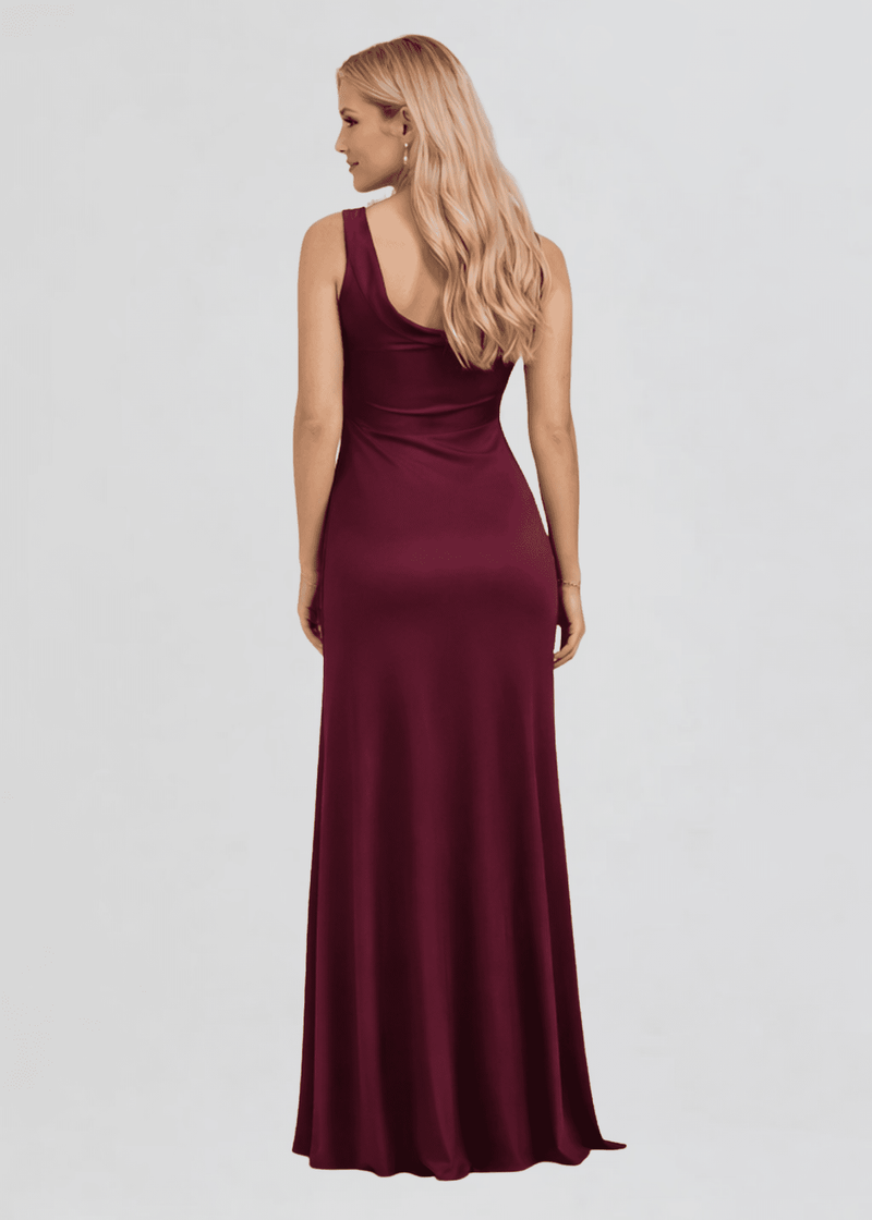 claret evening dresses Claret Pleated Twill Gown with Cape