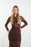 Eva Mesh Maxi Dress in Brown - Ché by Chelsey