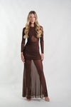 Eva Mesh Maxi Dress in Brown - Ché by Chelsey