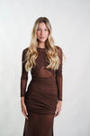 Eva Mesh Maxi Dress in Brown - Ché by Chelsey