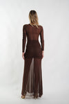 Eva Mesh Maxi Dress in Brown - Ché by Chelsey