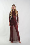 Eva Mesh Maxi Dress in Burgundy - Ché by Chelsey