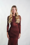 Eva Mesh Maxi Dress in Burgundy - Ché by Chelsey