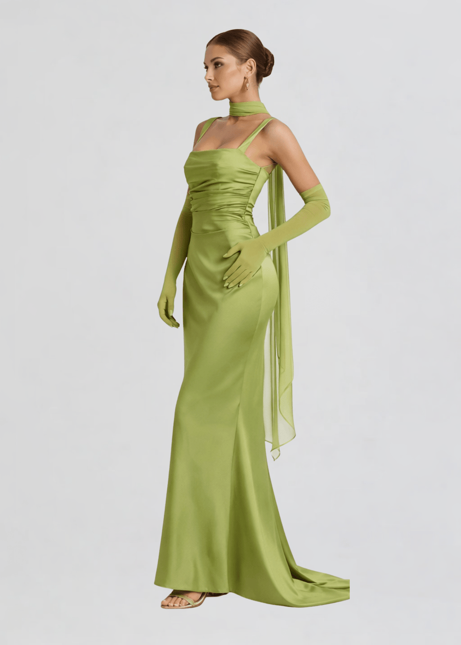 fitted lace wedding dress Evie Maxi Dress in Olive