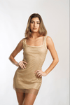 Frankie Mesh Mini Dress in Gold - Ché by Chelsey