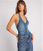 Gritty Blue Halter Denim Top - Ché by Chelsey