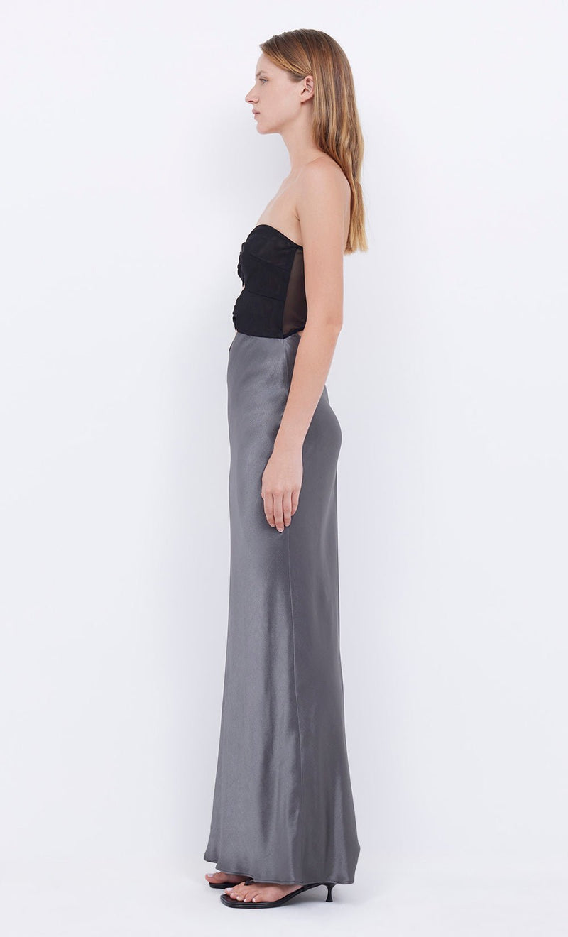 Halle Strapless Dress in Gunmetal Black - Ché by Chelsey