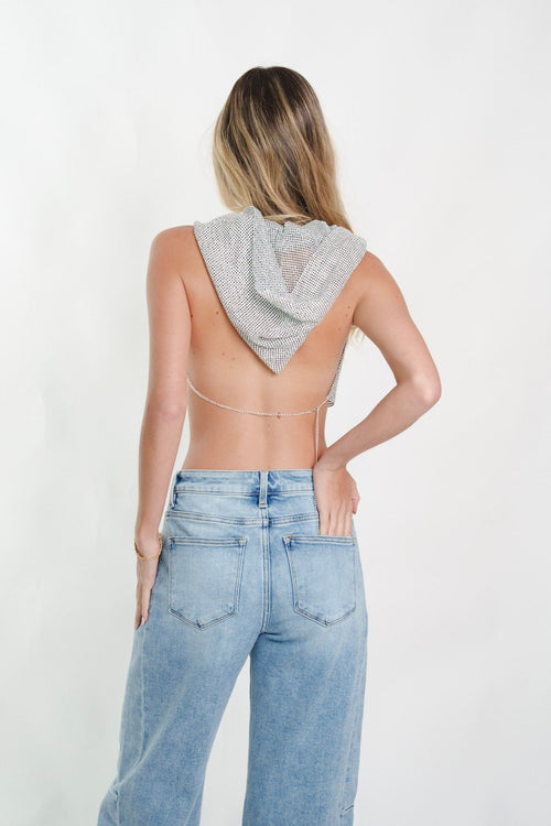 Jewel Mesh Crop Hoodie in Silver - Ché by Chelsey