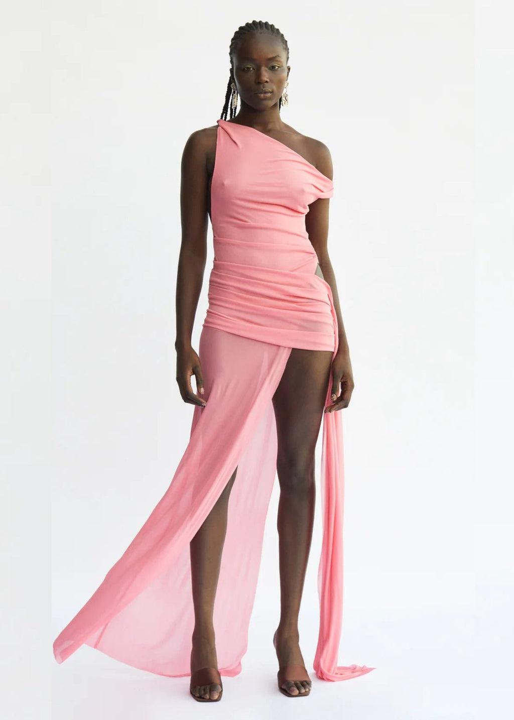 Kailani Asymmetrical Dress in Grapefruit Pink - Ché by Chelsey