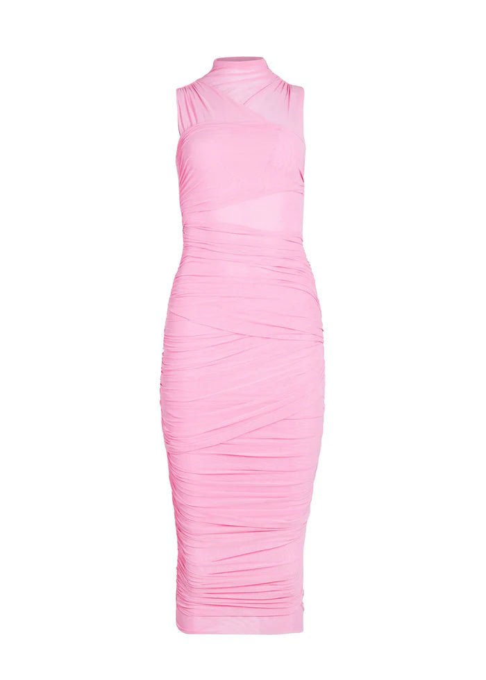 Katrina Mesh Midi Dress in Bubblegum Pink - Ché by Chelsey