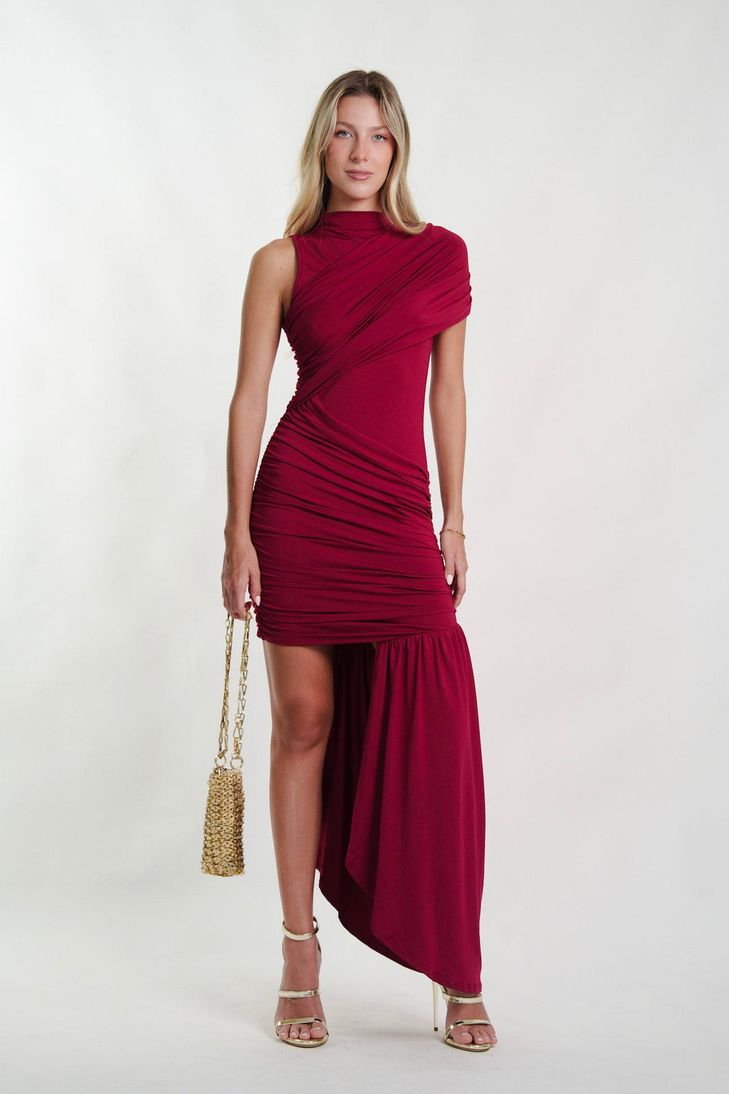 Kimmie Asymmetrical Claret Mini Dress - Ché by Chelsey
