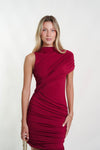 Kimmie Asymmetrical Claret Mini Dress - Ché by Chelsey