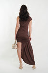 Kimmie Asymmetrical Claret Mini Dress Brown - Ché by Chelsey