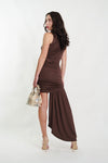 Kimmie Asymmetrical Claret Mini Dress Brown - Ché by Chelsey