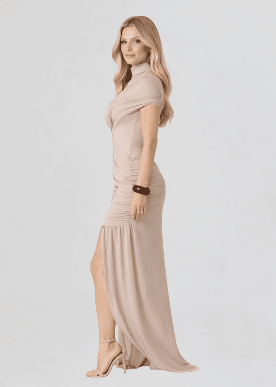 kimmie maxi dress Kimmie Asymmetrical Mini Dress in Taupe L