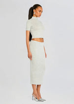 Koko Knit Tea Length Skirt in Light Grey - Ché by Chelsey