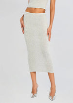 Koko Knit Tea Length Skirt in Light Grey - Ché by Chelsey