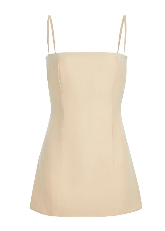 Leonora Linen Mini Dress in Linen Beige - Ché by Chelsey