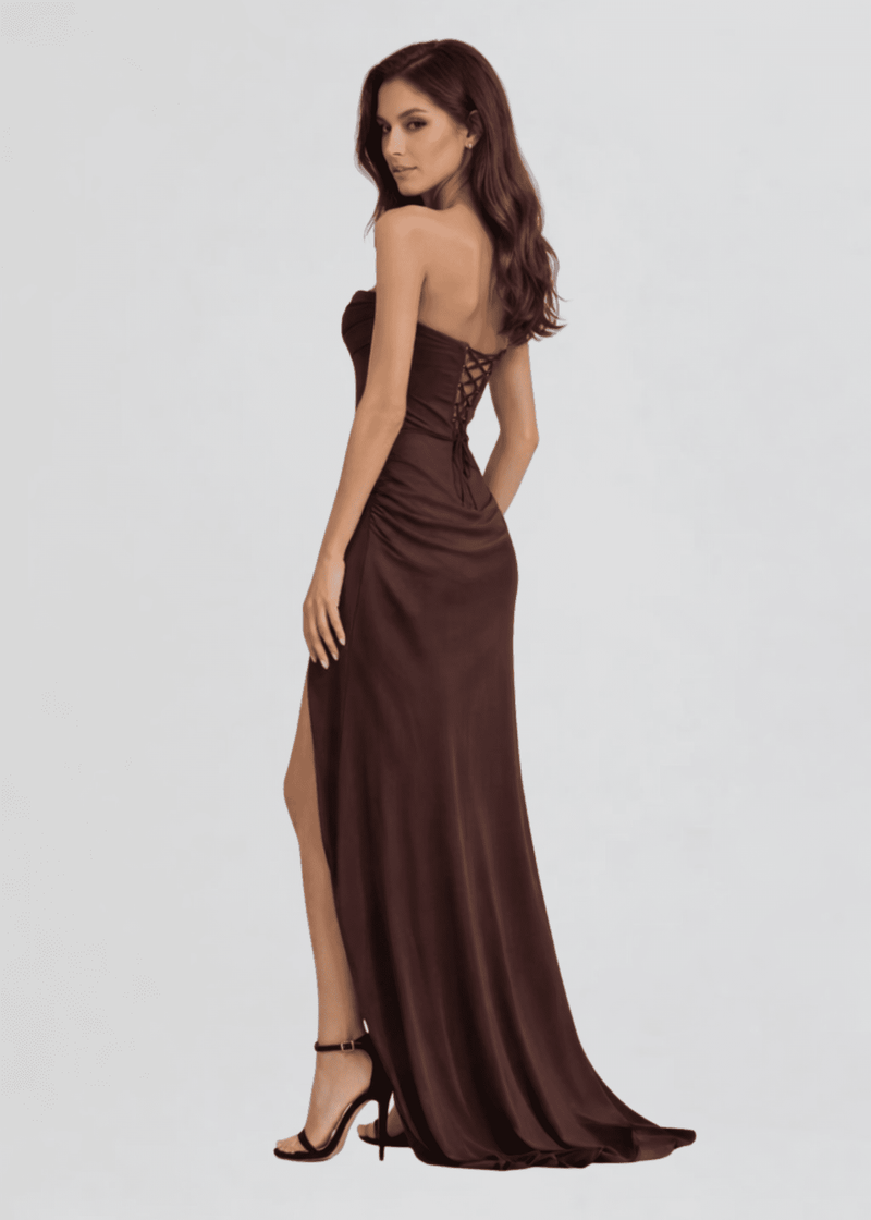 fitted lace wedding dress Esperanza Espresso Halter Linen Maxi Dress main image 0