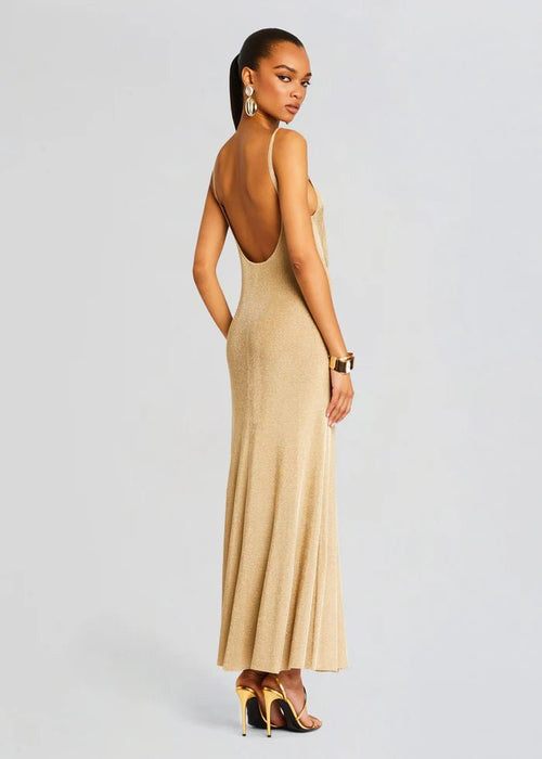 Mabeline Metallic Knit Gown in Gold - Ché by Chelsey