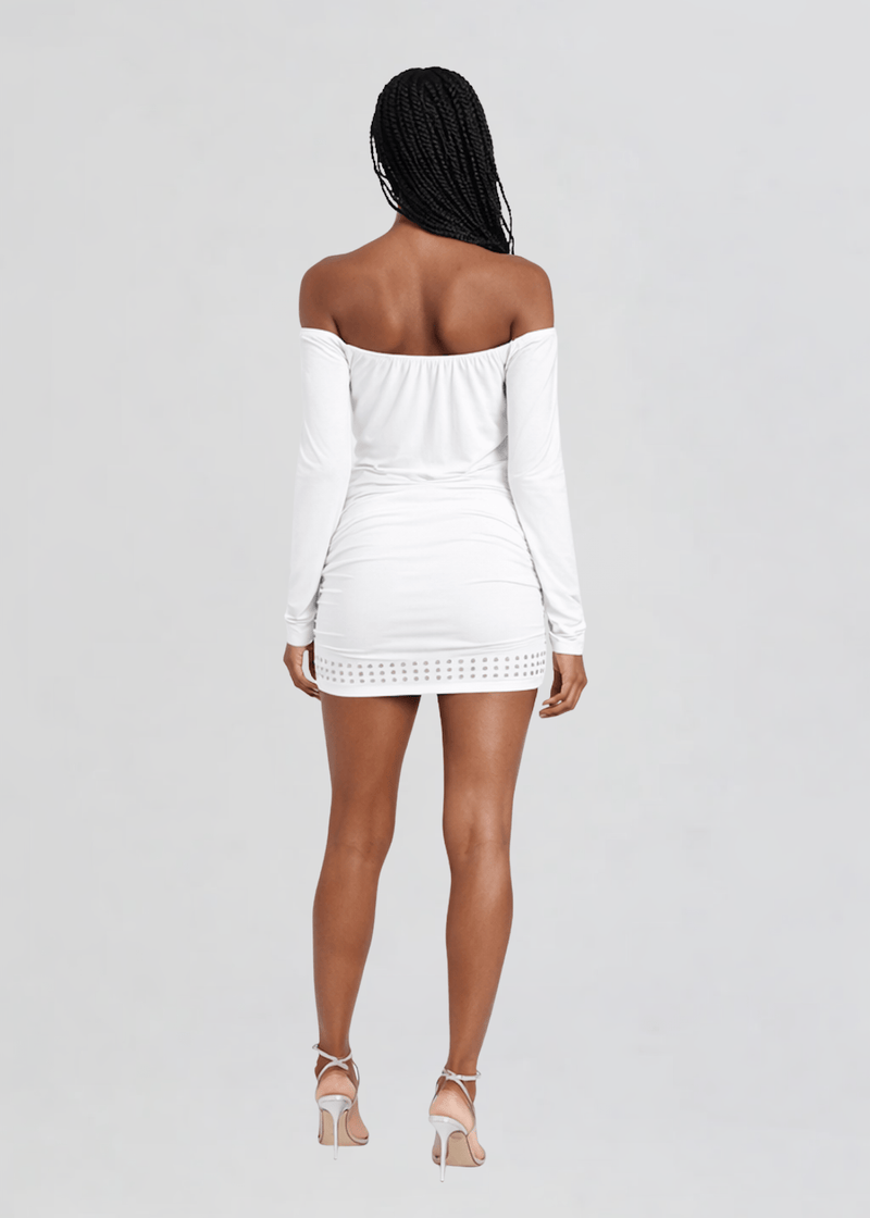 marina mini dress white Marina Studded Mini Dress in White M / White