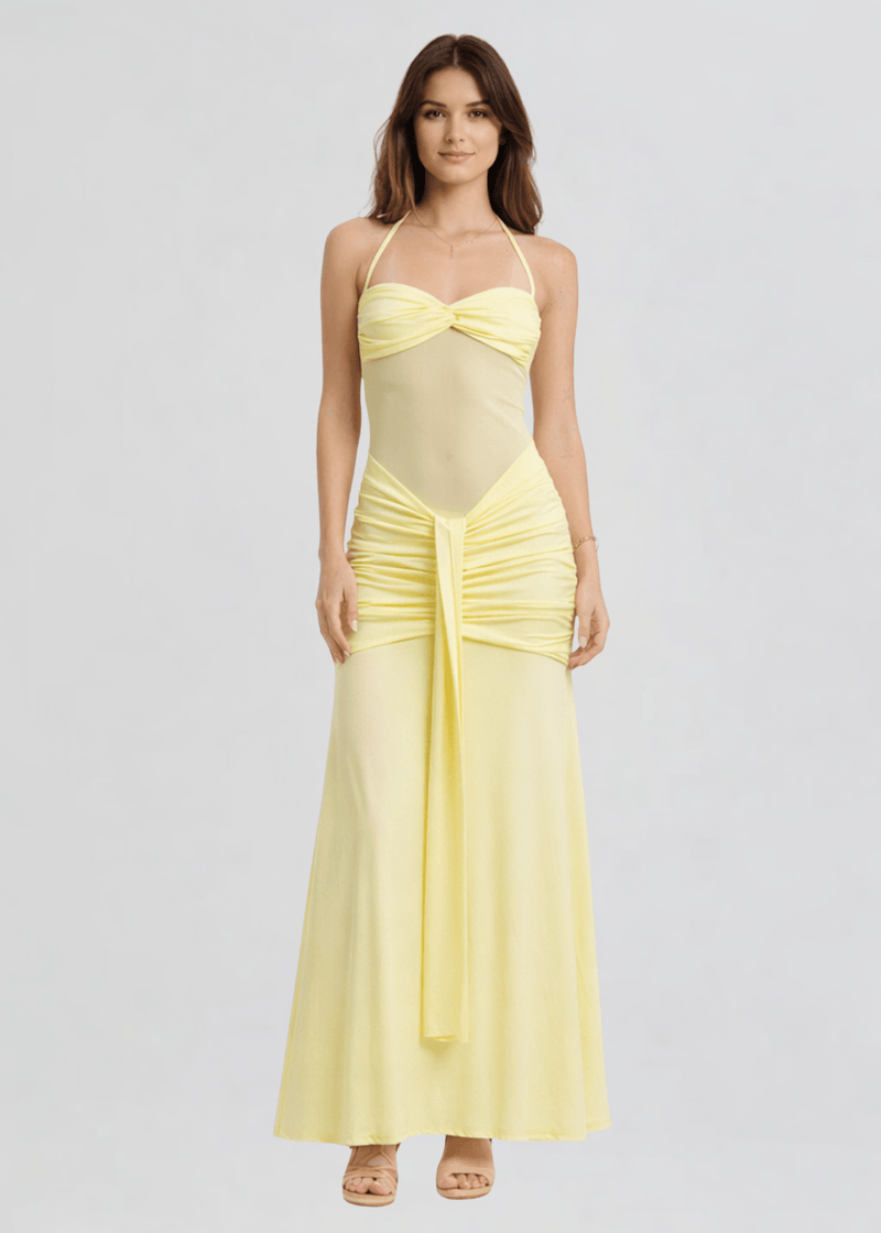 chinese dress ladies The Charlie Ribbed Maxi Dress in Butter Yellow main image 1