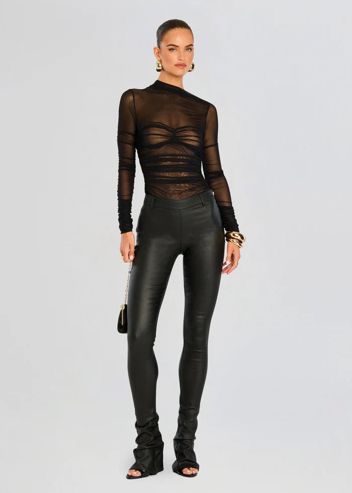 Mila Ruched Bodysuit with Asymetric Neck in Black - Ché by Chelsey