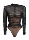 Mila Ruched Bodysuit with Asymetric Neck in Black - Ché by Chelsey