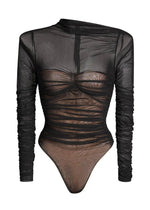 Mila Ruched Bodysuit with Asymetric Neck in Black - Ché by Chelsey