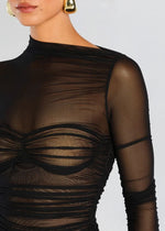 Mila Ruched Bodysuit with Asymetric Neck in Black - Ché by Chelsey