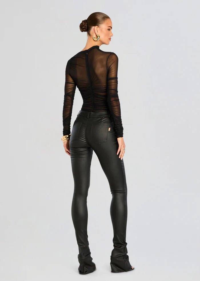 Mila Ruched Bodysuit with Asymetric Neck in Black - Ché by Chelsey