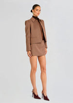 Myna Tailored Mini Skort in Camel Houndstooth - Ché by Chelsey