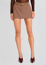 Myna Tailored Mini Skort in Camel Houndstooth - Ché by Chelsey