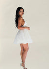 Olivia Sequin V Neck Mini Dress in White - Ché by Chelsey