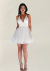 Olivia Sequin V Neck Mini Dress in White - Ché by Chelsey