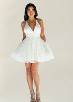 Olivia Sequin V Neck Mini Dress in White - Ché by Chelsey