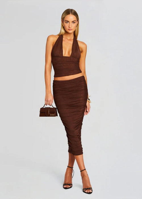 Pia Mesh Midi Skirt in Coco - Ché by Chelsey